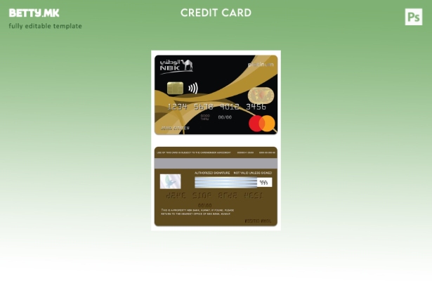 Модерен стил Кувајт NBK банка Тахаби Платинум Mastercard шаблон за кредитна карт